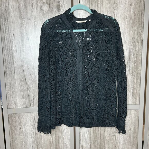 Soft Surroundings Lace Blouse Button Up Long sleeve Bohemian Artsy Size L - Picture 1 of 6